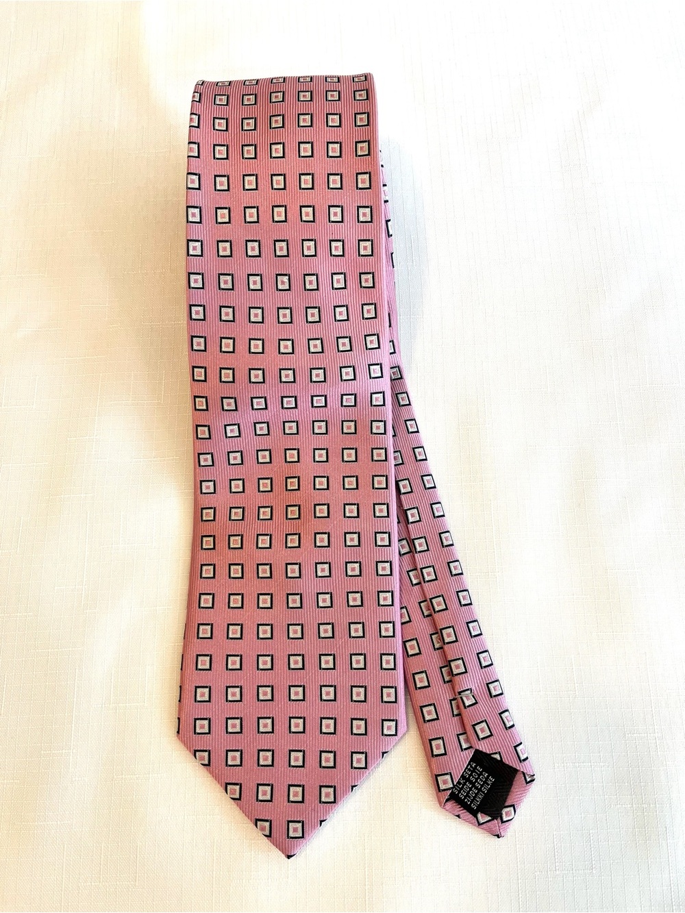 Cape Cod Neckware - Silk Tie - Pink with Modern Square Repeat Design